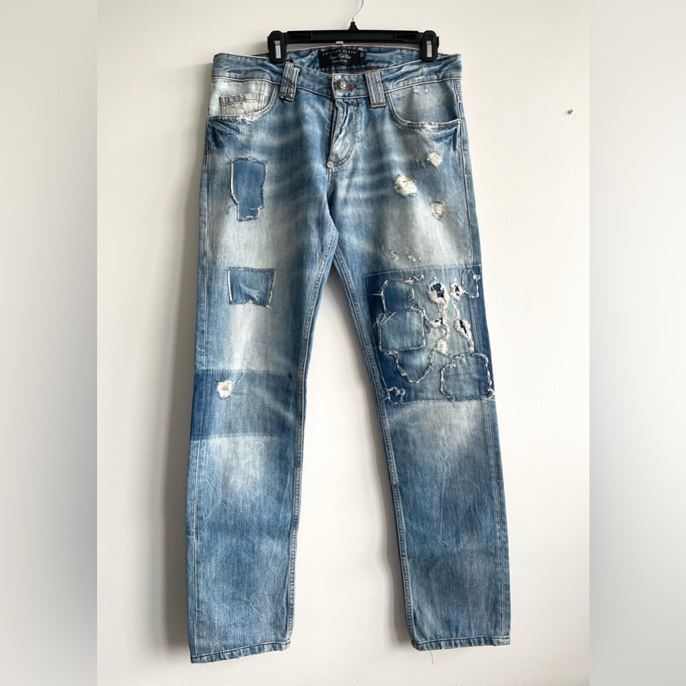 PHILIPP PLEIN- Men’s Straight Cut Distressed Jeans
